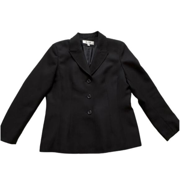 Suit Studio Blazer Black Textured Herringbone Button Front Jacket Size 12P - Picture 11 of 11